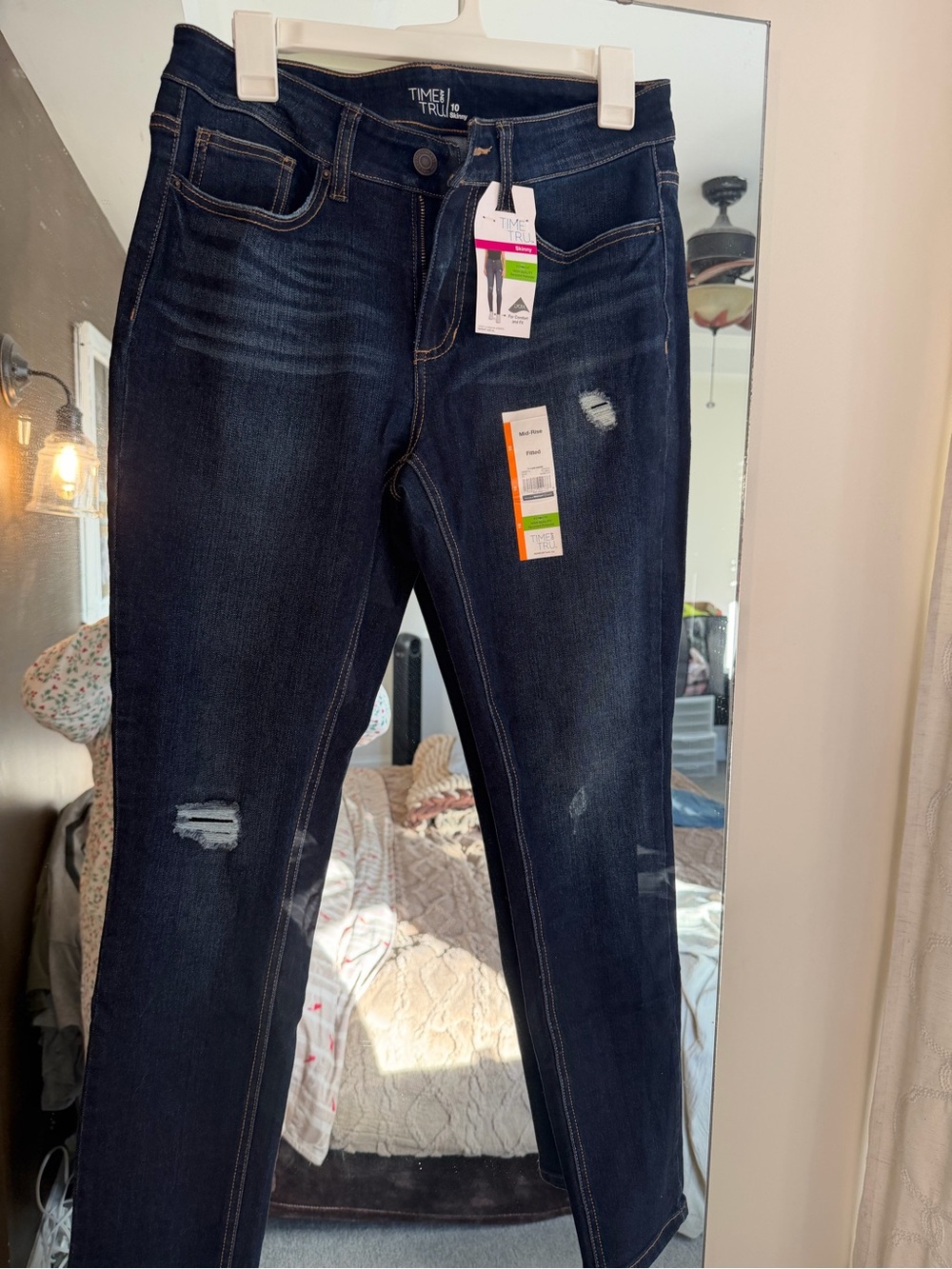Time and Tru Women's Dark Indigo Skinny Jeans with Light Distressing